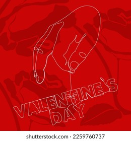 One continuous line of hand holding a string with Valentine’s Day word. Thin Line Illustration vector concept. Contour Drawing Creative ideas.