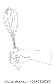 Eine durchgehende Linie, die Wire Whisk hält. Leuchtzeilenvektorkonzept Erstellen Sie kreative Ideen.