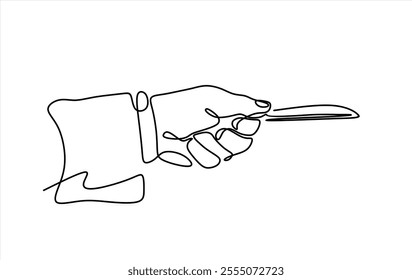 One continuous line. The hand holds a banknote. Money signs. Banknote in hand. Paper money. Hand palm. One continuous line drawn isolated, white background.	