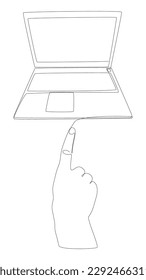 One continuous line of hand with Laptop. Thin Line Illustration vector concept. Contour Drawing Creative ideas.