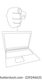 Una línea de mano continua con Laptop. Concepto vectorial de Ilustración de líneas delgadas. Contour Drawing Ideas Creativas.