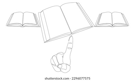 One continuous line of hand with multiple Books. Thin Line Illustration vector concept. Contour Drawing Creative ideas.