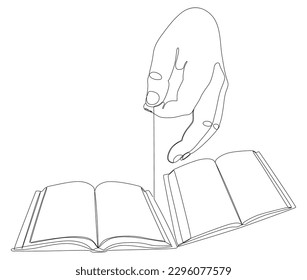 One continuous line of hand with multiple Books. Thin Line Illustration vector concept. Contour Drawing Creative ideas.
