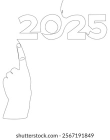 One continuous line of hand with number 2025. Thin Line Illustration vector concept. Contour Drawing Creative ideas.