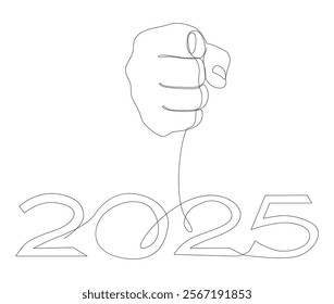 One continuous line of hand with number 2025. Thin Line Illustration vector concept. Contour Drawing Creative ideas.