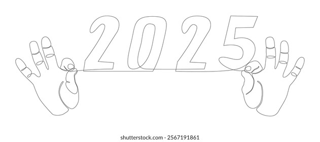 One continuous line of hand with number 2025. Thin Line Illustration vector concept. Contour Drawing Creative ideas.