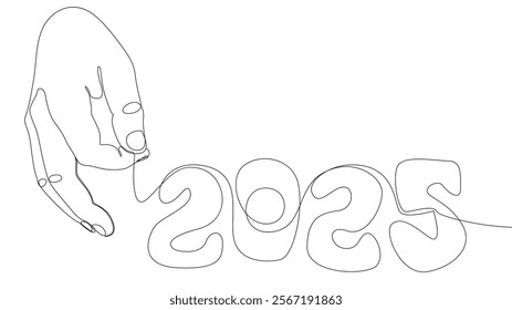 One continuous line of hand with number 2025. Thin Line Illustration vector concept. Contour Drawing Creative ideas.