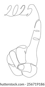 One continuous line of hand with number 2025. Thin Line Illustration vector concept. Contour Drawing Creative ideas.
