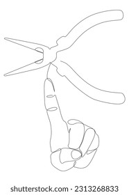 One continuous line of hand with Pliers, Tongs. A hand tool used to hold objects securely. Thin Line Illustration vector concept. Contour Drawing Creative ideas.