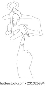 One continuous line of hand with Pliers, Tongs. A hand tool used to hold objects securely. Thin Line Illustration vector concept. Contour Drawing Creative ideas.