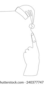 One continuous line of hand with Santa Claus Hat. Thin Line Christmas Illustration vector concept. Contour Drawing Creative Holiday ideas.