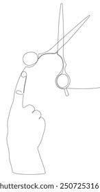 One continuous line of hand with scissor. Thin Line Illustration vector concept. Contour Drawing Creative ideas.