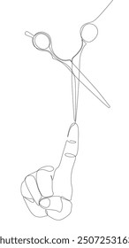 One continuous line of hand with scissor. Thin Line Illustration vector concept. Contour Drawing Creative ideas.