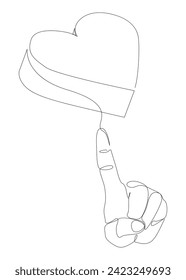 One continuous line of hand showing heart shape. Thin Line Illustration vector Valentine's Day concept. Contour Drawing Creative ideas.
