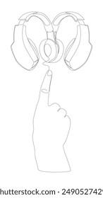 One continuous line of hand showing Headphones. Thin Line Illustration vector concept. Contour Drawing Creative ideas.