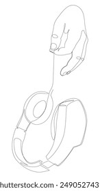 One continuous line of hand showing Headphones. Thin Line Illustration vector concept. Contour Drawing Creative ideas.