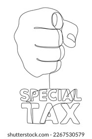 One continuous line of hand with Special Tax word. Thin Line Illustration vector concept. Contour Drawing Creative ideas.