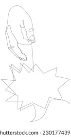 One continuous line of hand with speech bubble. Thin Line Illustration vector concept. Contour Drawing Creative ideas.