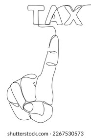One continuous line of hand with Tax word. Thin Line Illustration vector concept. Contour Drawing Creative ideas.