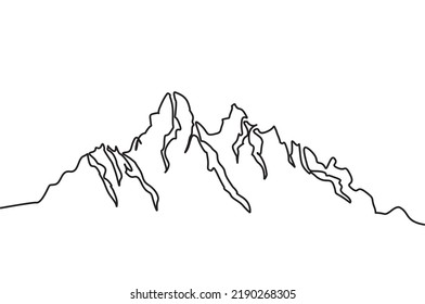 Una línea continua de difícil acceso a montañas rocosas y nevadas. Ilustración vectorial del diseño de bosquejo de montañas duras. Icono Premium Icono de línea Thin para el diseño y desarrollo de sitios web, desarrollo de aplicaciones. 