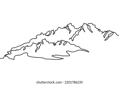 One continuous line of hard to reach rocky and snowy mountains. Vector illustration of hard mountains sketch design. Premium icon Thin line icon for website design and development, app development. 
