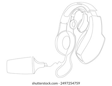 Una línea continua de auriculares dibujados con un lápiz, rotulador. Concepto de Vector de ilustración de línea delgada. Contour Dibujo Ideas creativas.