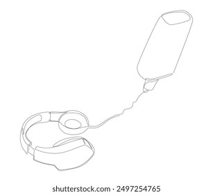 Una línea continua de auriculares dibujados con un lápiz, rotulador. Concepto de Vector de ilustración de línea delgada. Contour Dibujo Ideas creativas.