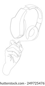 Una línea continua de auriculares dibujados con un lápiz, rotulador. Concepto de Vector de ilustración de línea delgada. Contour Dibujo Ideas creativas.