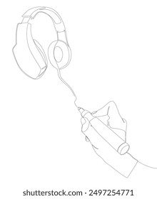 One continuous line of Headphones drawn with a pencil, felt tip pen. Thin Line Illustration vector concept. Contour Drawing Creative ideas.