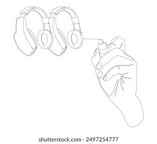 One continuous line of Headphones drawn with a pencil, felt tip pen. Thin Line Illustration vector concept. Contour Drawing Creative ideas.