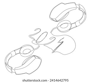 One continuous line of Headset and number 2024. Thin Line Illustration vector concept. Contour Drawing Creative ideas.