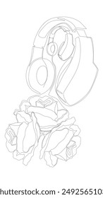 One continuous line of Headset with rose flowers. Thin Line Illustration vector concept. Contour Drawing Creative ideas.