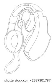 One continuous line of Headset. Thin Line Illustration vector Listen Music, Podcast concept. Contour Drawing Creative ideas.