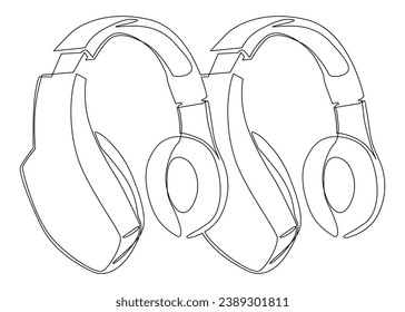 One continuous line of Headset. Thin Line Illustration vector Listen Music, Podcast concept. Contour Drawing Creative ideas.