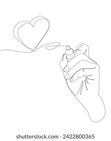 Una línea continua de corazón dibujada con pluma de punta de fieltro. Ilustración delgada vectorial del Día de San Valentín. Contour Drawing Ideas Creativas.