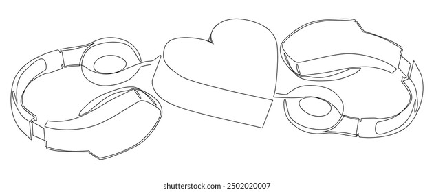 Una línea continua de corazón y auriculares. Concepto de Vector de ilustración de línea delgada. Contour Dibujo Ideas creativas.