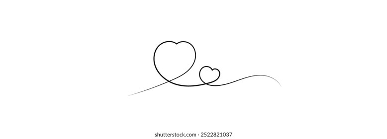 one continuous line of heart shape . Thin curls and romantic symbols in simple linear style isolated on white background eps 10.