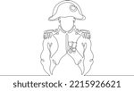 One continuous line. Historical character. French Emperor Napoleon Bonaparte. Soldier in a cocked hat. Soldier in dress uniform. One continuous line on a white background.