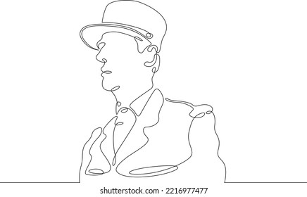 One continuous line. Historical character. French military general. French President Charles de Gaulle. Military in dress uniform.One continuous line on a white background.