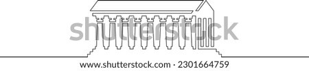 One continuous line. History of architecture. Historic buildings. Tourist attraction. Ancient Greece. Parthenon. One continuous line drawn isolated, white background.