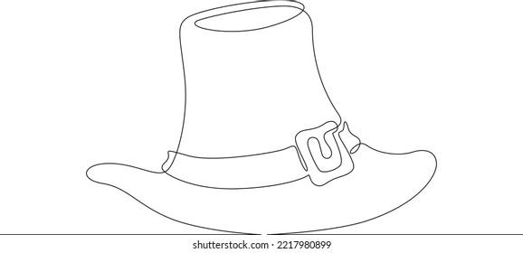 One continuous line. Holiday symbol. Thanksgiving Day. Colonist hat. One continuous line on a white background.