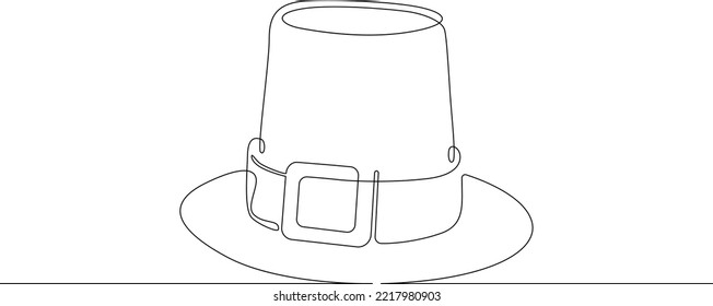 One continuous line. Holiday symbol. Thanksgiving Day. Colonist hat. One continuous line on a white background.