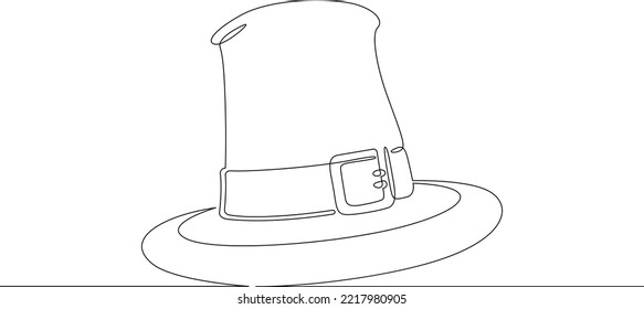 One continuous line. Holiday symbol. Thanksgiving Day. Colonist hat. One continuous line on a white background.