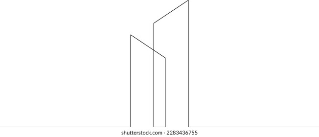 One continuous line. House logo. Modern architecture. Building symbol. Construction logo. One continuous line drawn isolated, white background.