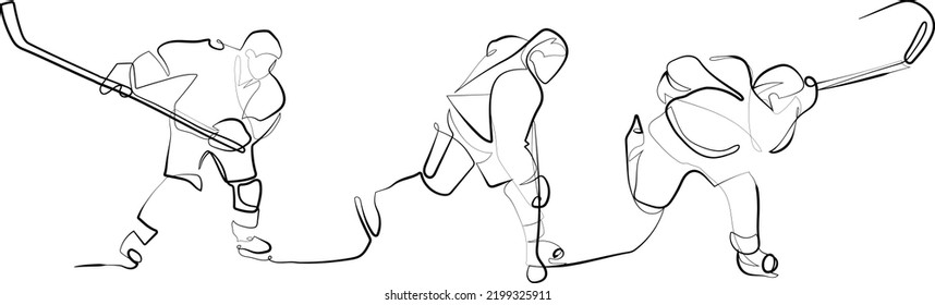 One continuous line ice hockey slap shot minimal vector art