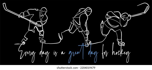 One Continuous Line Ice Hockey Slap Shot Minimal Vector Art Black Background