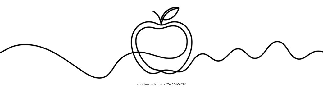  Eine durchgehende Liniengrafik eines Apfels einzeln auf weißem Hintergrund. Linienart des Apfels.