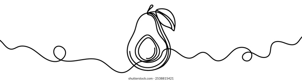  One continuous line illustration of an avocado, isolated on white background. Line art of an avocado.