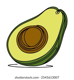 One continuous line illustration of an avocado, isolated on white background. Line art of an avocado