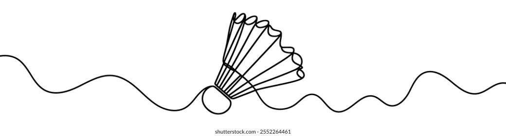 Ilustração em linha contínua de uma nave auxiliar de badminton, isolada sobre fundo branco. Linha de arte de badminton shuttlecock